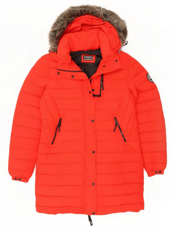 Cappotto imbottito con cappuccio da donna Superdry UK 12 medio rosso poliestere