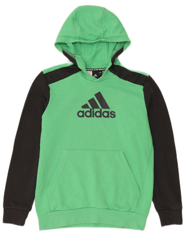 Felpa con cappuccio grafica da ragazzo Adidas 13-14 anni in cotone color block verde
