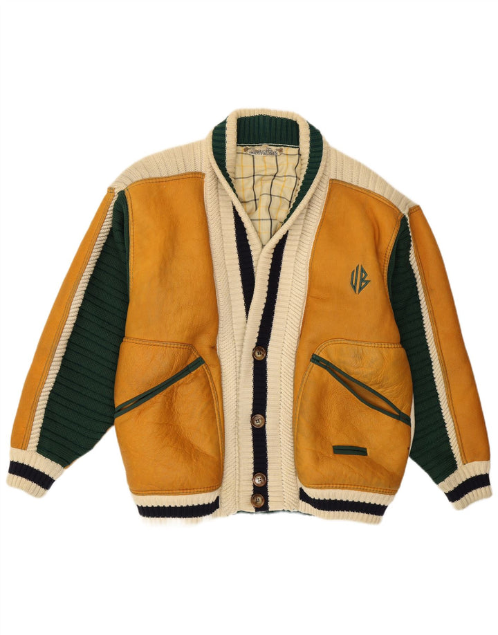 Giacca da uomo Umberto Bilancioni UK 40 Large in pelle color block gialla