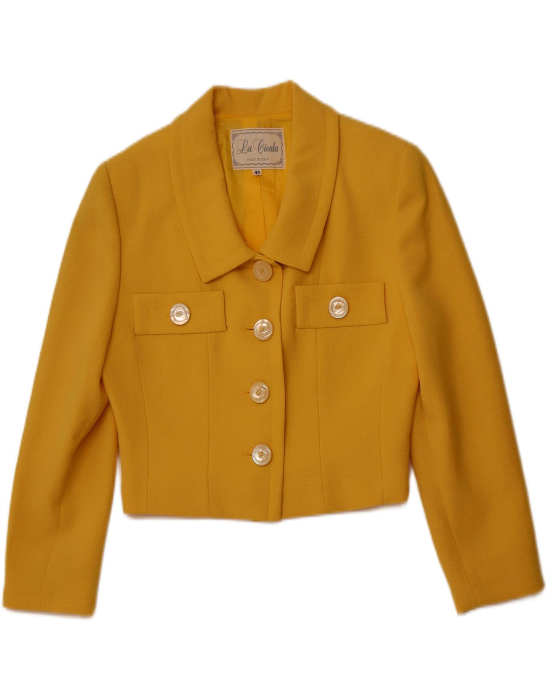 Set gonna da donna in 2 pezzi a 4 bottoni VINTAGE IT 44 medio W26 lana gialla