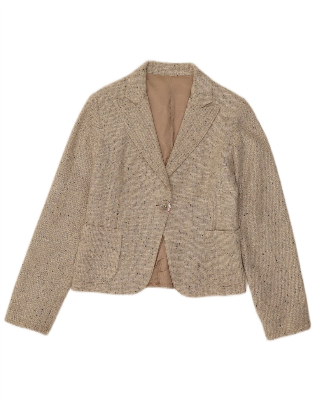 Giacca blazer vintage da donna corta a 1 bottone UK 4 XS beige screziata