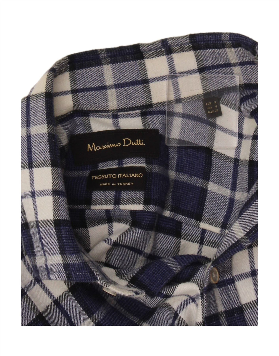 MASSIMO DUTTI Mens Flannel Shirt Small Navy Blue Check Cotton