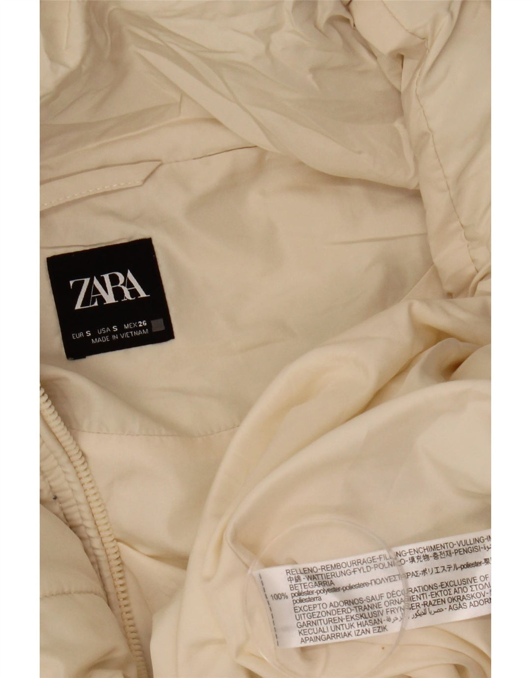 Giacca imbottita oversize con cappuccio da donna Zara UK 10 piccola in poliestere bianco sporco