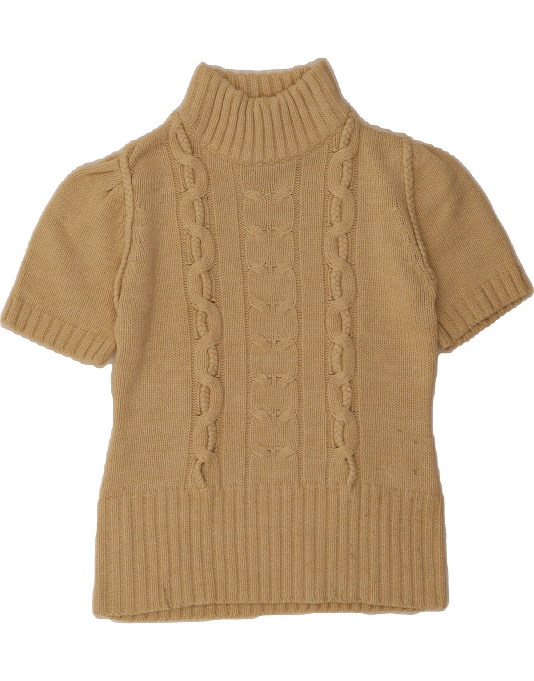 VINTAGE Womens Short Sleeve Turtle Neck Jumper Sweater UK 14 Medium Beige Vintage Vintage and Second-Hand Vintage from Messina Hembry 