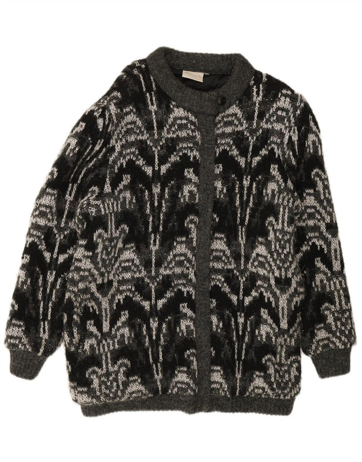 NOUVA MODA Womens Abstract Pattern Cardigan Sweater UK 16 Large Grey