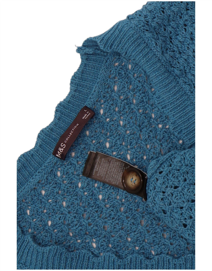 Maglione cardigan all'uncinetto da donna Marks & Spencer UK 14 grande cotone blu