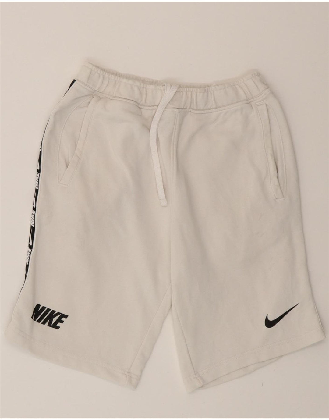 NIKE Mens Graphic Sport Shorts Small White Cotton Vintage Nike and Second-Hand Nike from Messina Hembry 