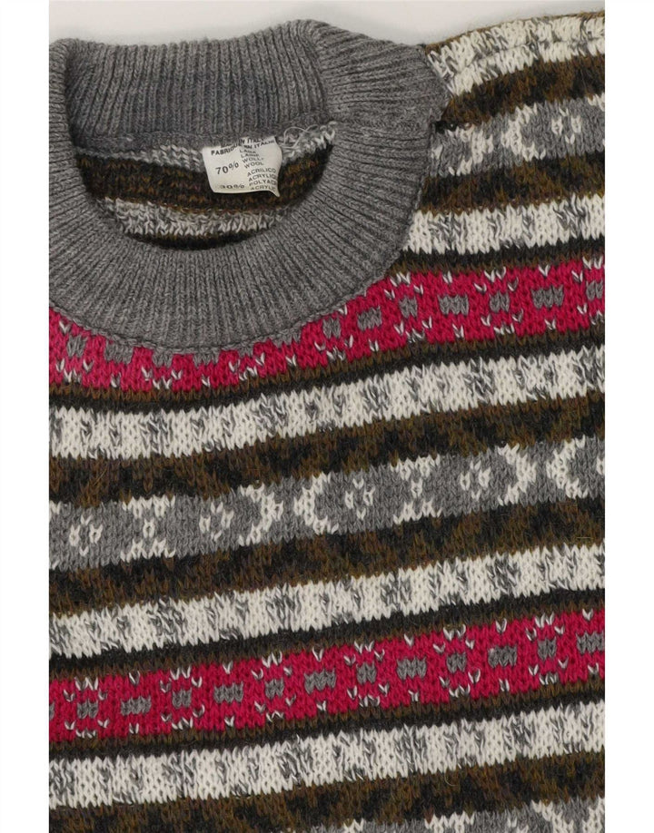 Maglione girocollo da uomo vintage in lana Fair Isle multicolore medio