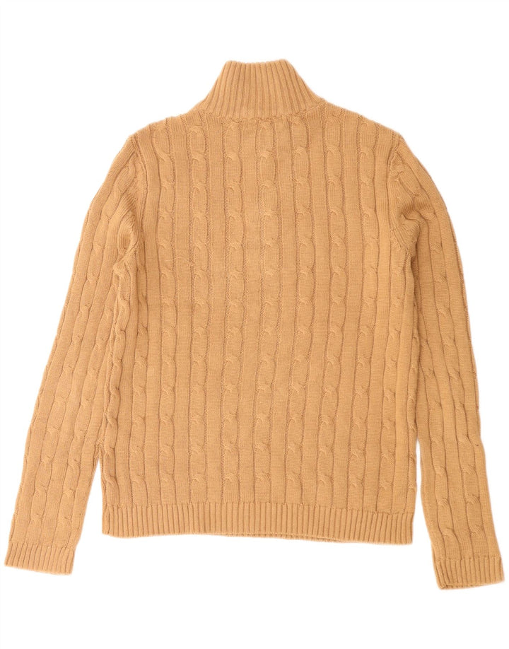 Maglione maglione con collo con zip da donna Chaps UK 10 piccolo cotone beige