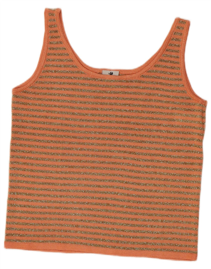 Canottiera vintage da donna in maglia IT 42 a righe arancioni medie