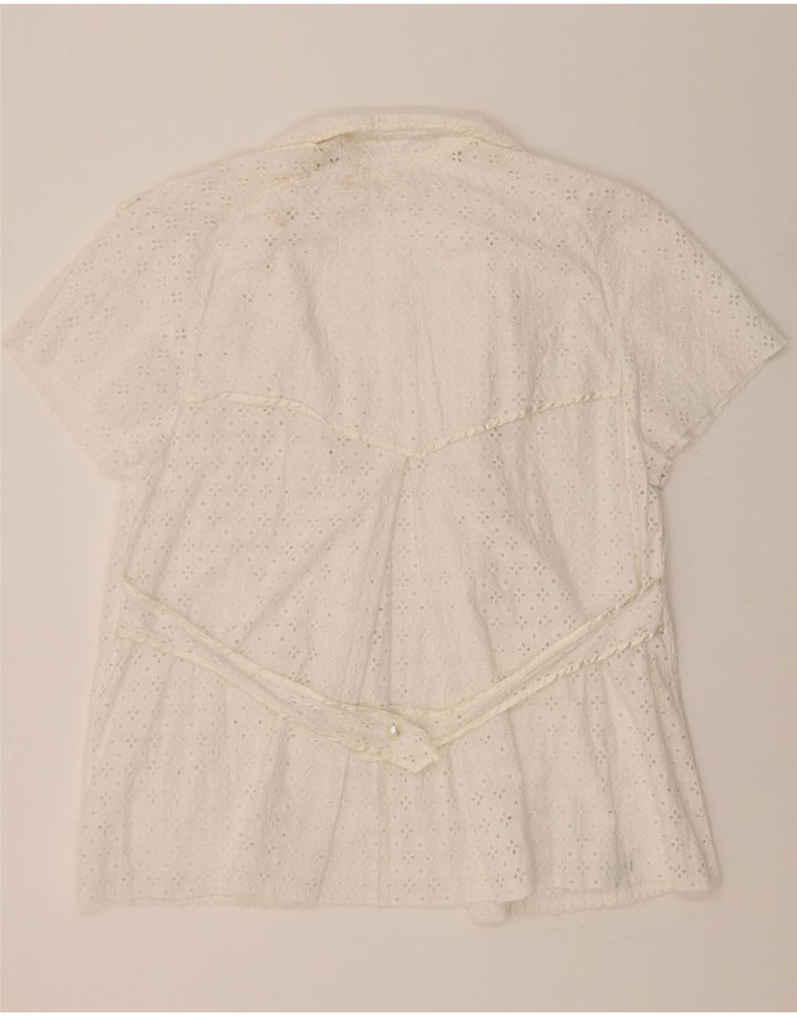 VINTAGE Womens Short Sleeve Cardigan Top UK 16 Large White Vintage Vintage and Second-Hand Vintage from Messina Hembry 