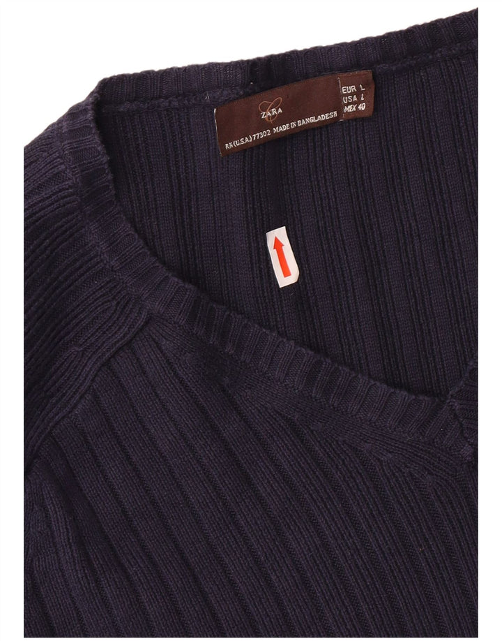 Maglione Zara da uomo con scollo a V grande in cotone blu navy