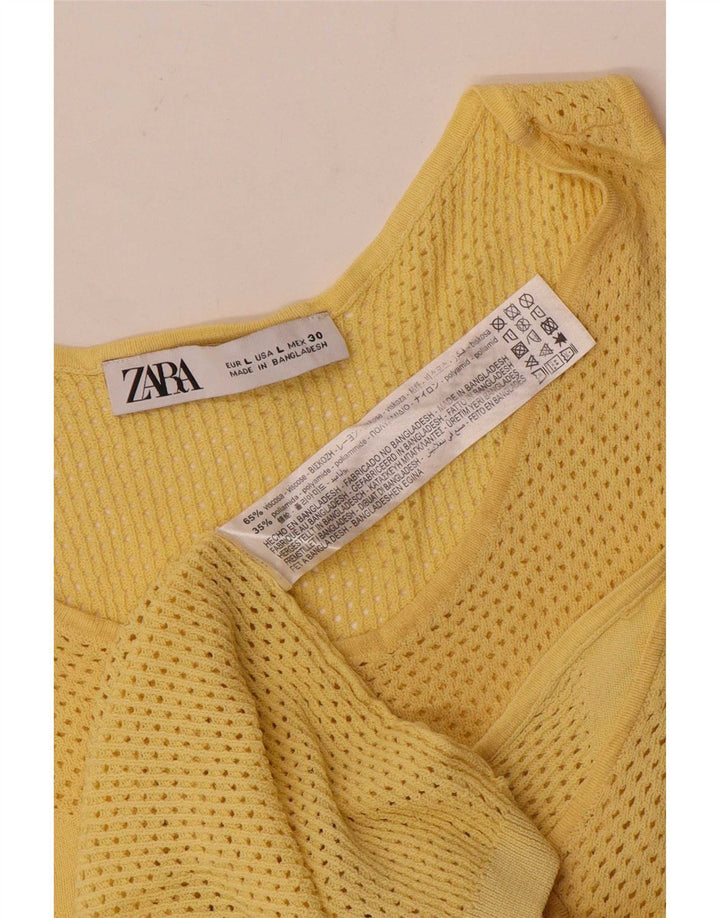 Canotta trasparente da donna Zara UK 14 grande in viscosa gialla