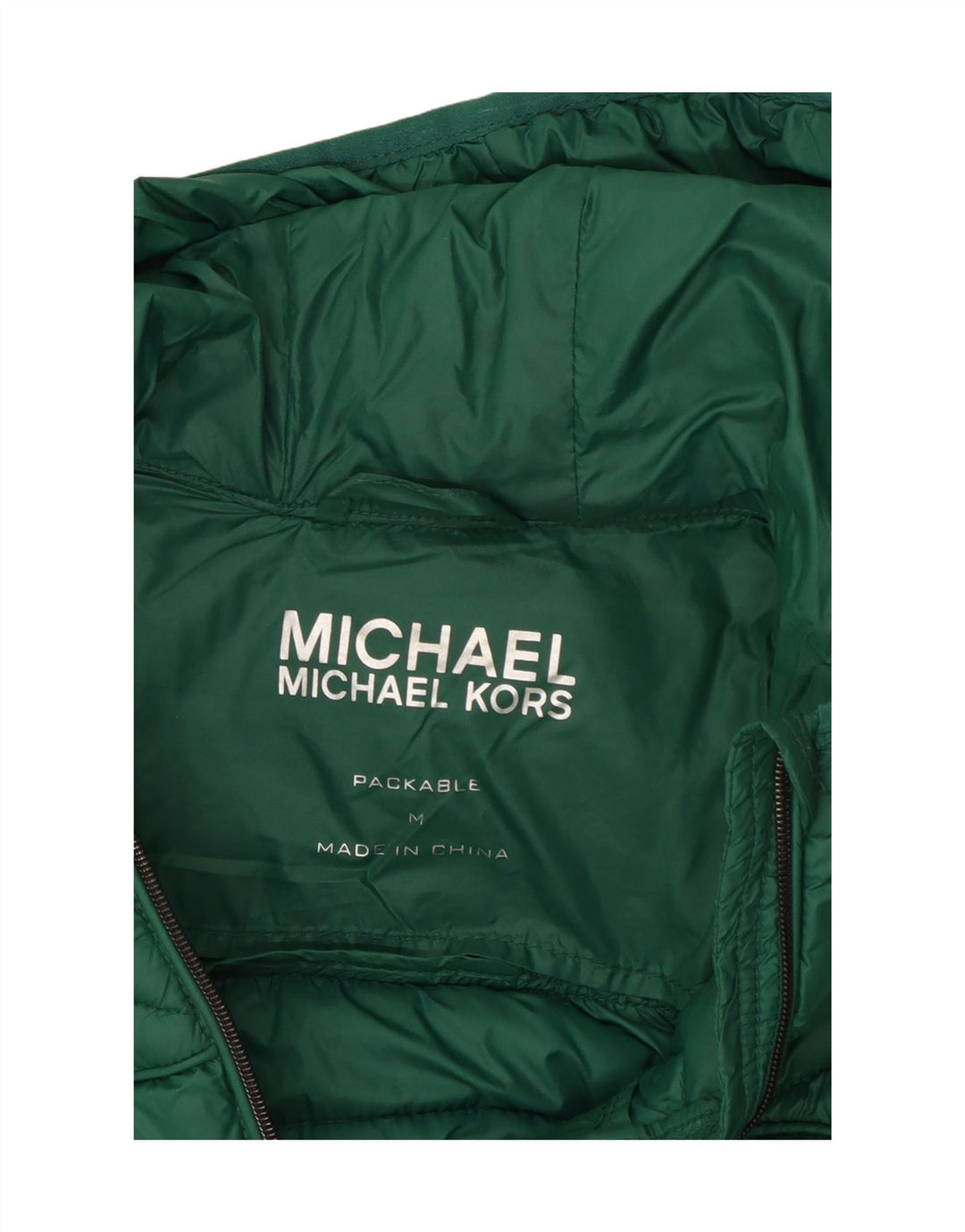 Giacca imbottita con cappuccio da donna Michael Kors UK 14 Nylon verde medio