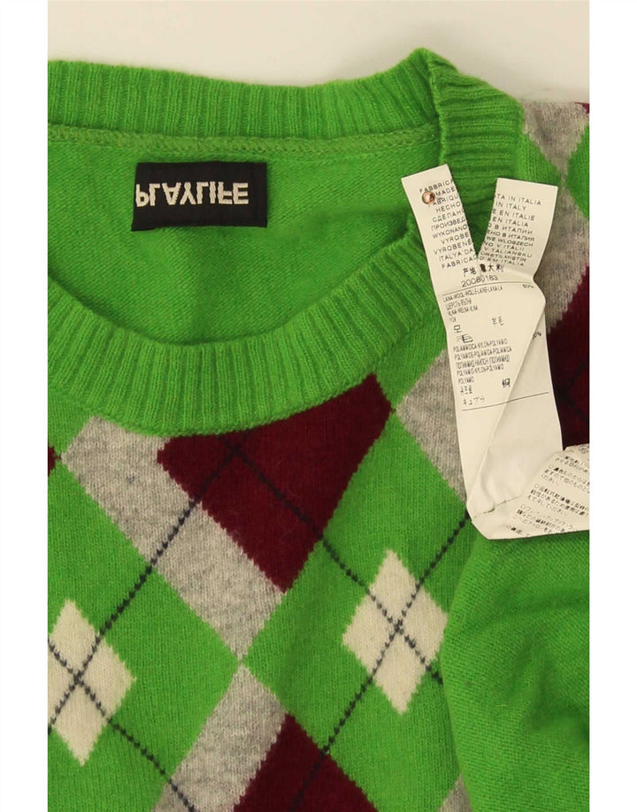Maglione maglione girocollo da uomo Playlife XL verde a rombi/lana diamante
