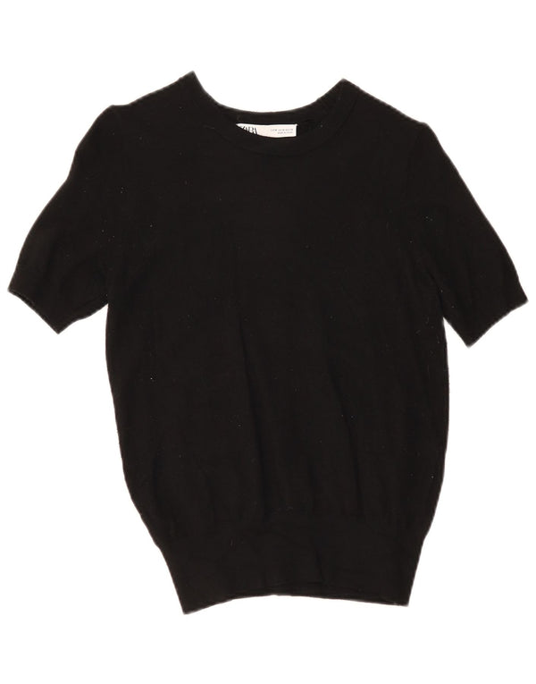 Top Zara da donna a maniche corte in maglia a maniche corte UK 12 viscosa nera media