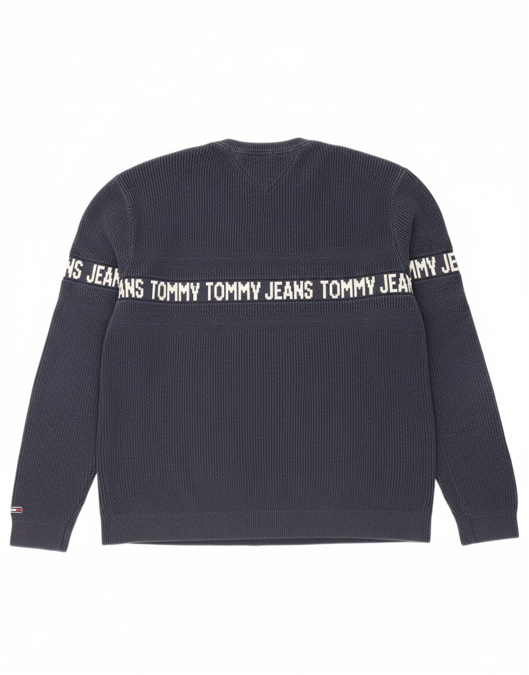 TOMMY HILFIGER Mens Graphic Crew Neck Jumper Sweater Medium Navy Blue