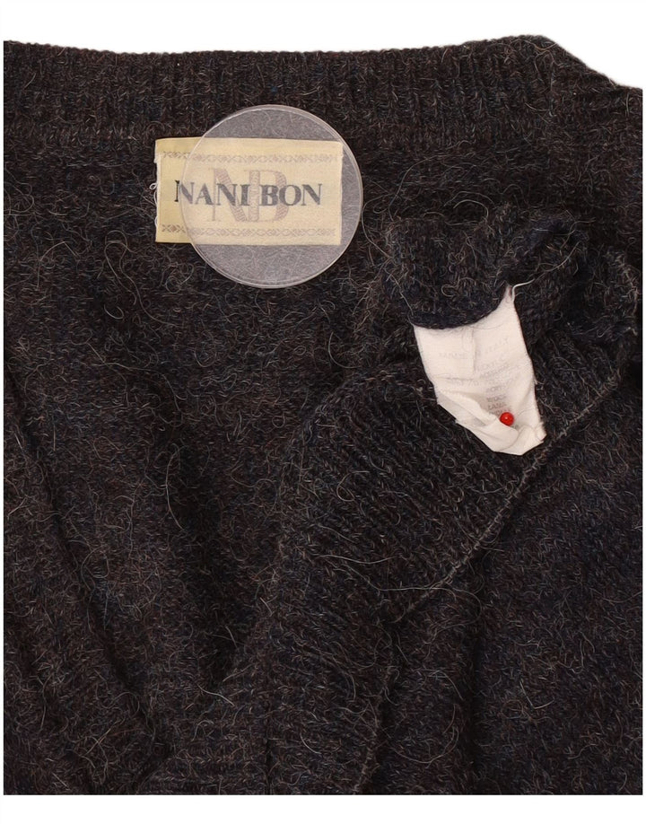 NANI BON Maglione da uomo con scollo a V grande acrilico geometrico grigio