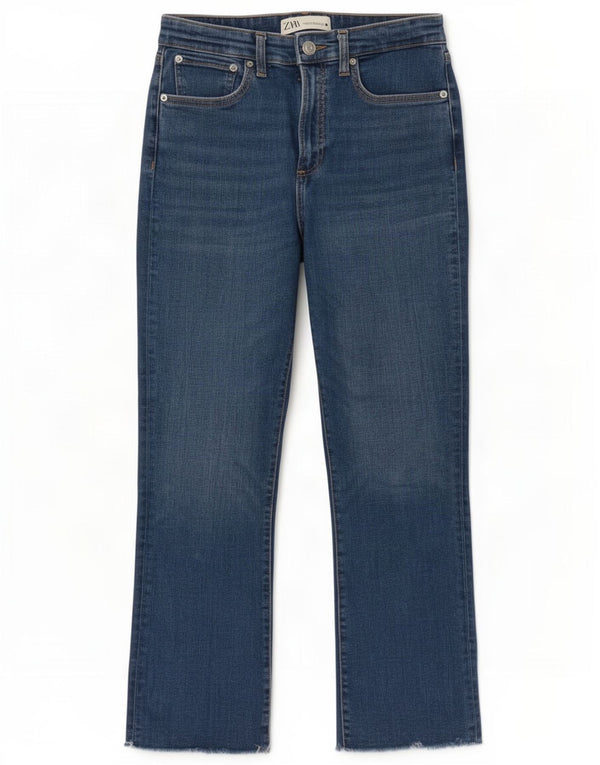 Zara Jeans dritti corti da donna EU 38 Small W28 L25 Blu Cotone