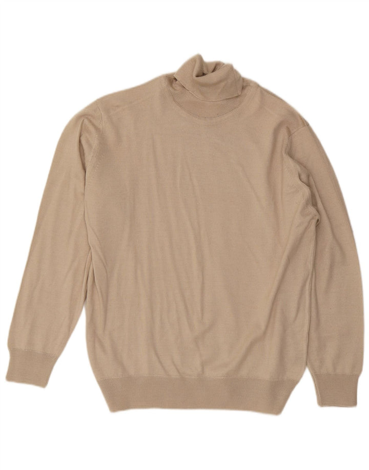 Maglione vintage da uomo con collo alto in lana beige medio