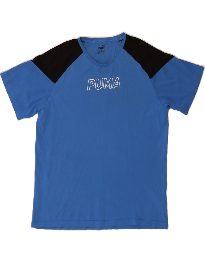 PUMA Mens Graphic T-Shirt Top Large Blue Colourblock Cotton Vintage Puma and Second-Hand Puma from Messina Hembry 