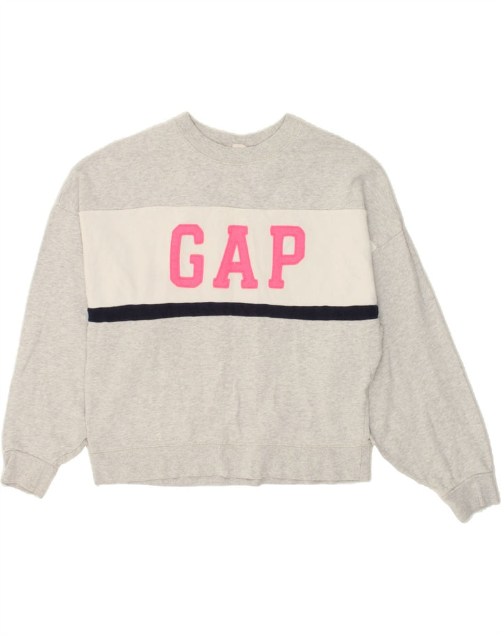 GAP Womens Graphic Sweatshirt Jumper UK 10 Small Grey Colourblock Cotton Vintage Gap and Second-Hand Gap from Messina Hembry 