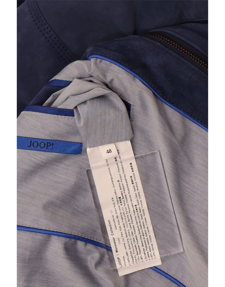 Giubbotto bomber da uomo in pelle scamosciata Joop IT 48 in pelle color block blu medio