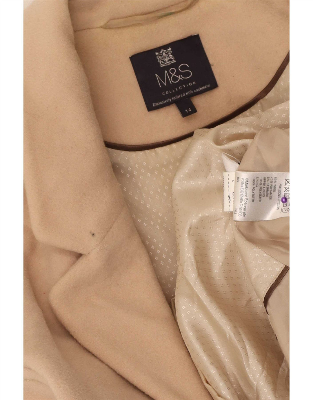Cappotto da donna Marks & Spencer UK 14 Lana beige medio