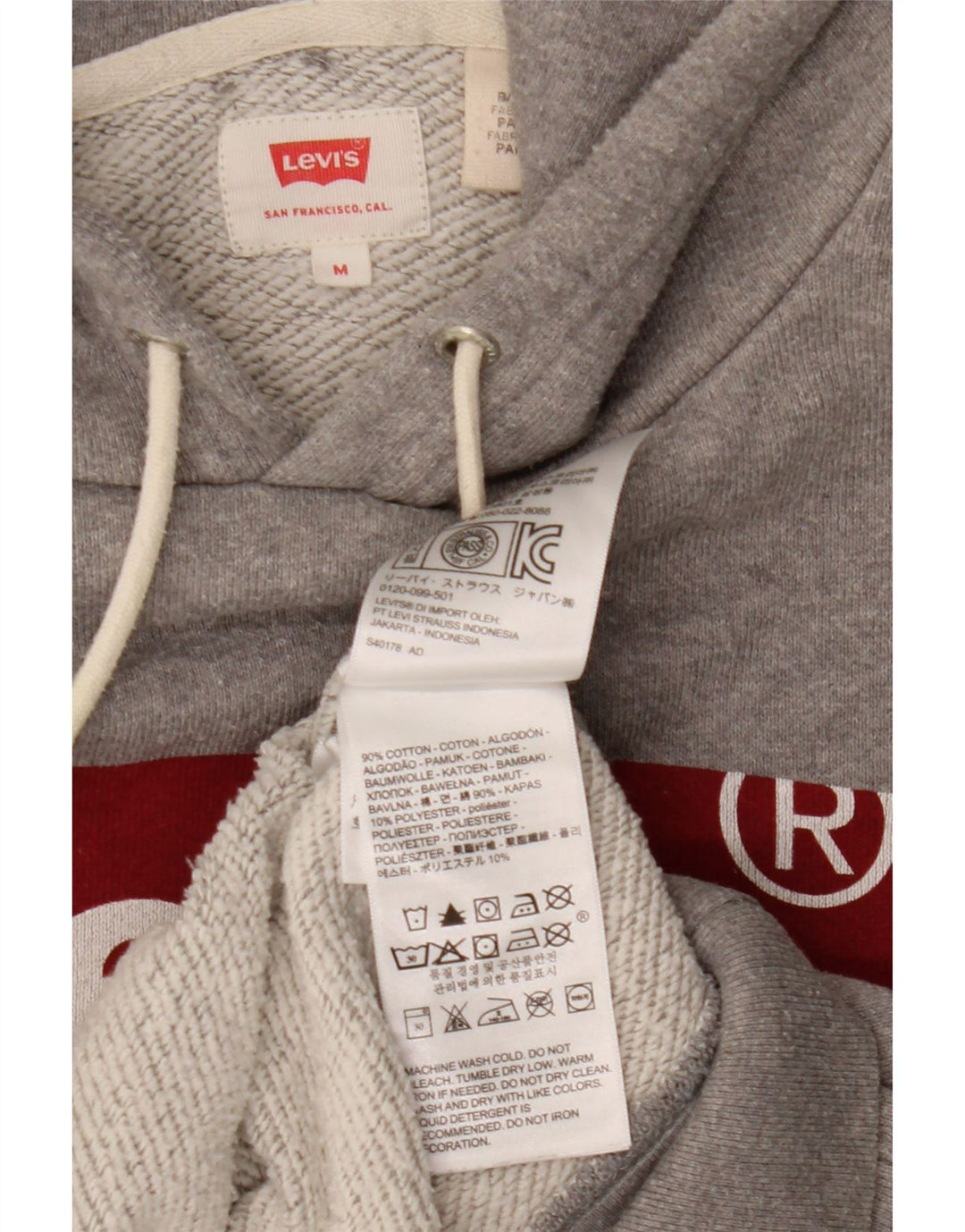 LEVI'S Mens Graphic Hoodie Jumper Medium Grey Cotton Vintage Levi's and Second-Hand Levi's from Messina Hembry 