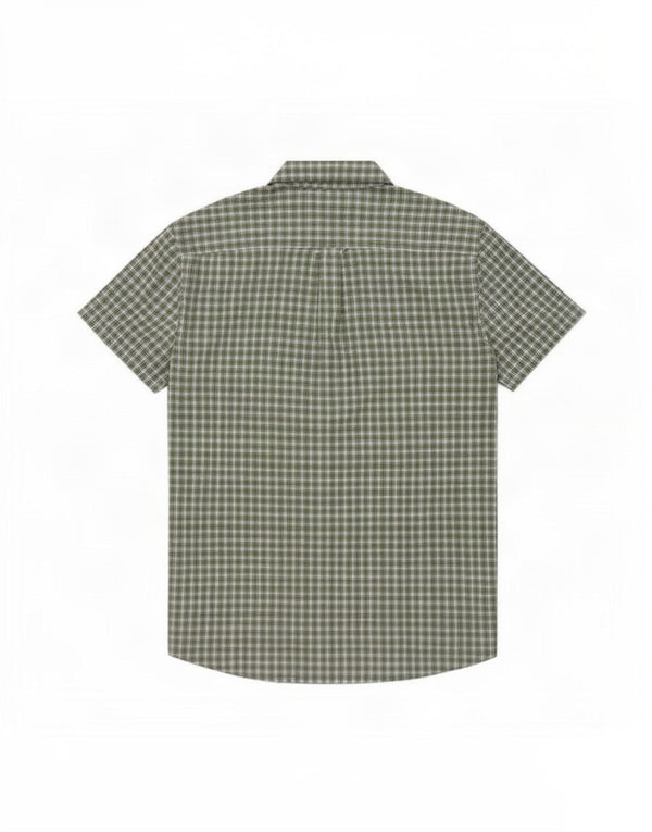 Camicia Benetton da uomo a maniche corte in cotone a quadri verdi piccoli