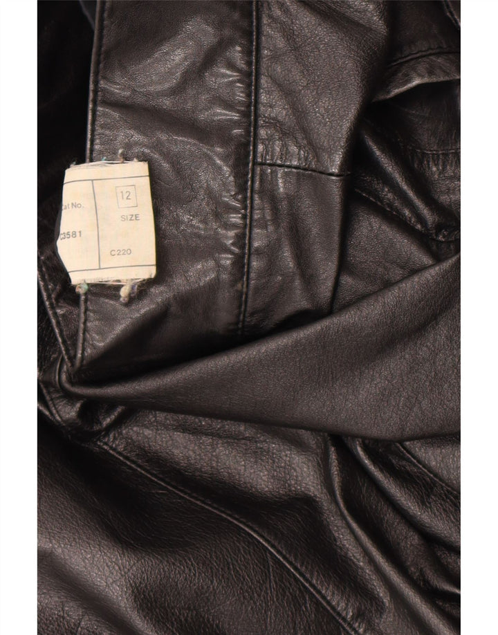 Giacca in pelle militare da donna vintage UK 12 in pelle nera media