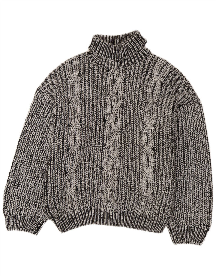 Maglione maglione vintage da uomo con collo alto XL grigio