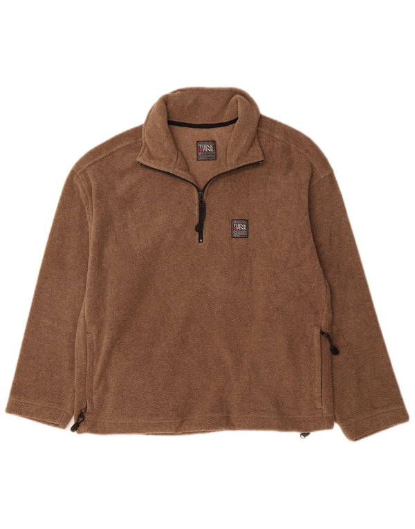 Maglione in pile da donna Think Pink con collo con zip UK 14 Poliestere marrone medio