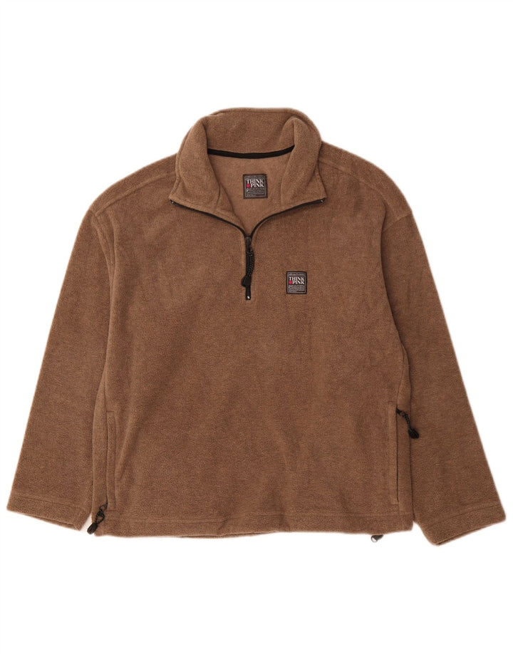 Maglione in pile da donna Think Pink con collo con zip UK 14 Poliestere marrone medio