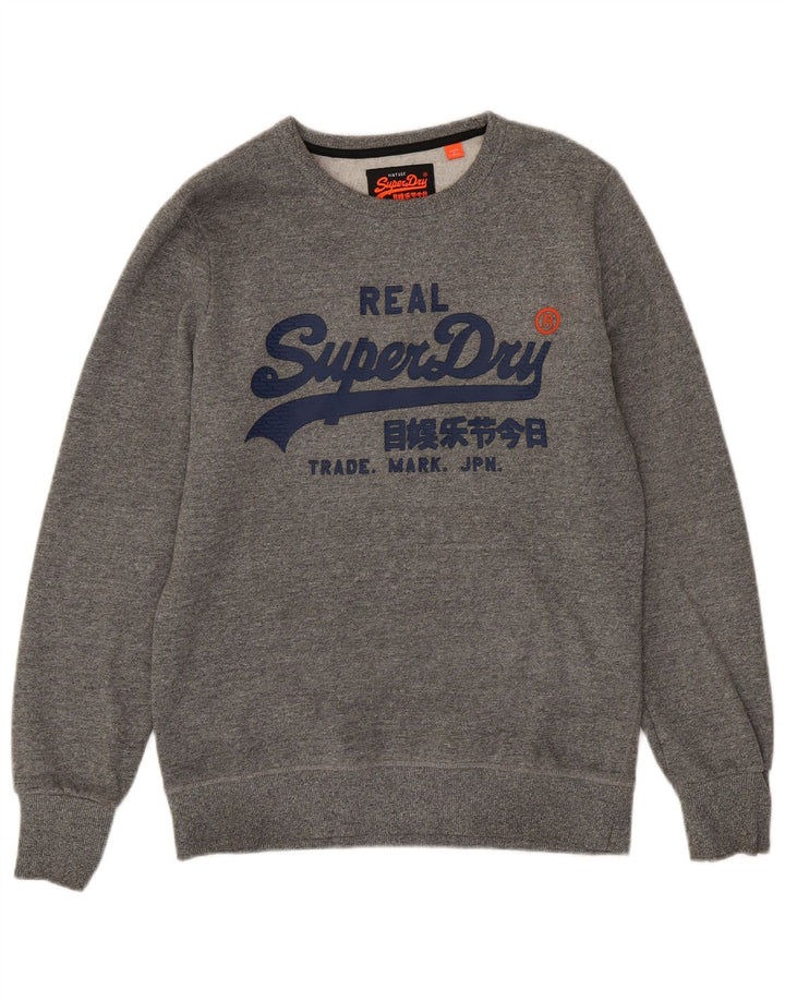 Felpa grafica da uomo SUPERDRY Maglione grande cotone chiazzato grigio