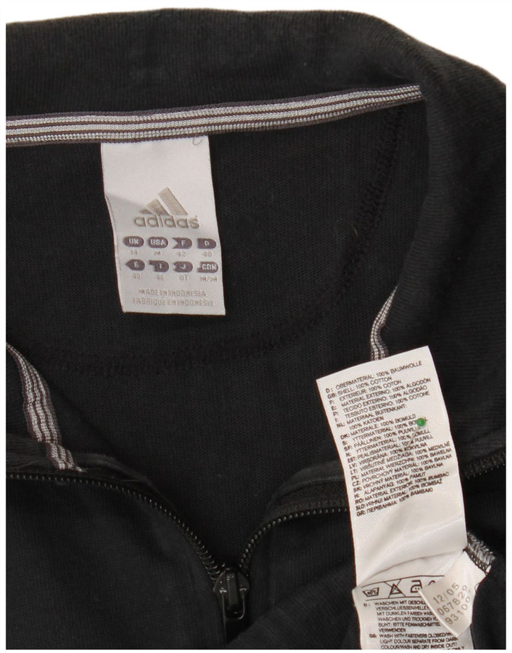 ADIDAS Womens Tracksuit Top Jacket UK 14 Medium Black Cotton