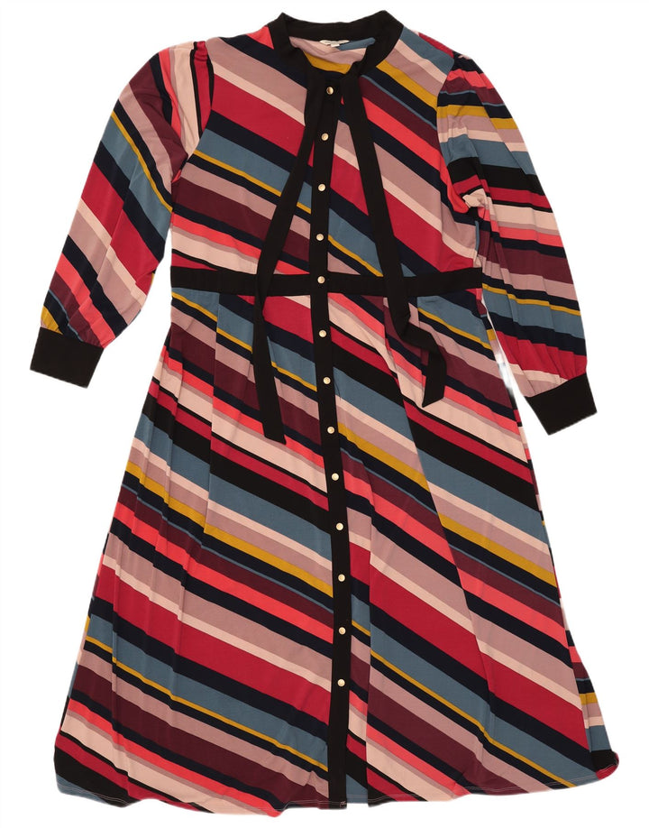 MONSOON Abito lungo da donna con cravatta frontale UK 18 XL a righe multicolore