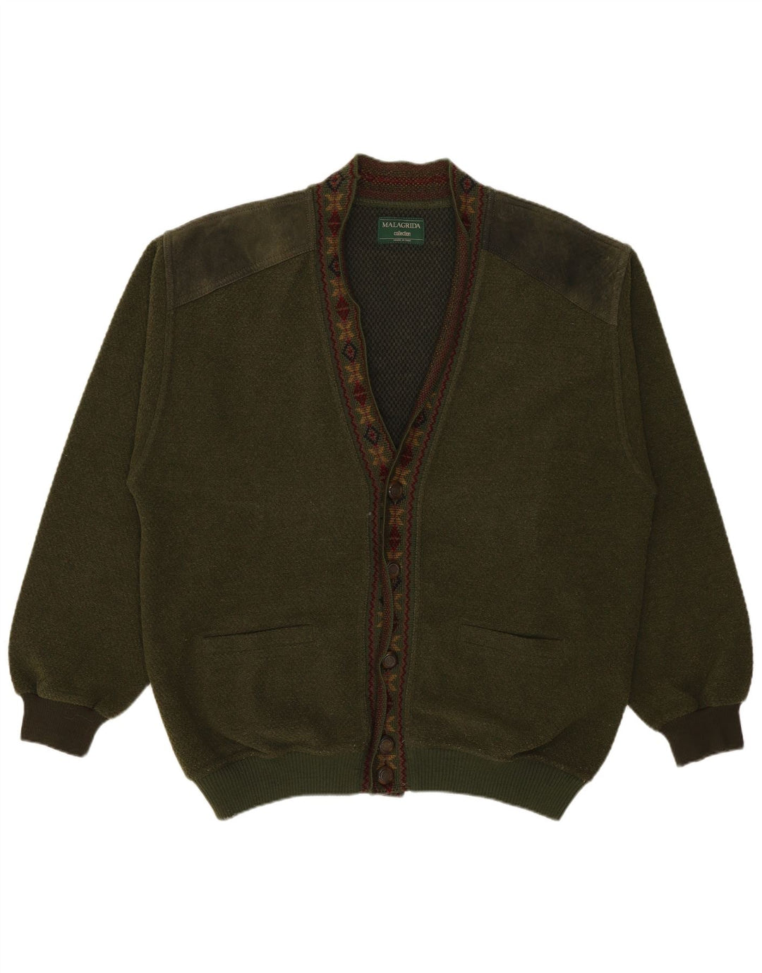 Maglione cardigan da uomo Malagrida grande lana kaki Fair Isle