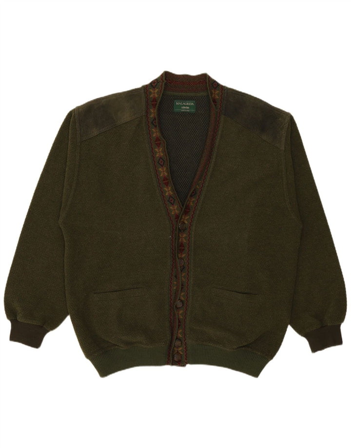 Maglione cardigan da uomo Malagrida grande lana kaki Fair Isle