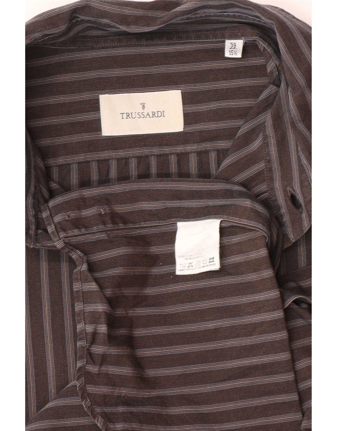 Camicia Trussardi Uomo Taglia 39 15 1/2 Cotone Rigato Grigio Medio