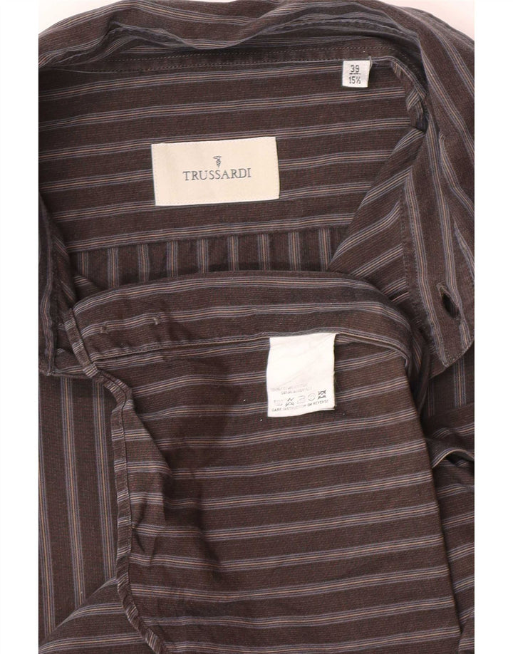 Camicia Trussardi Uomo Taglia 39 15 1/2 Cotone Rigato Grigio Medio