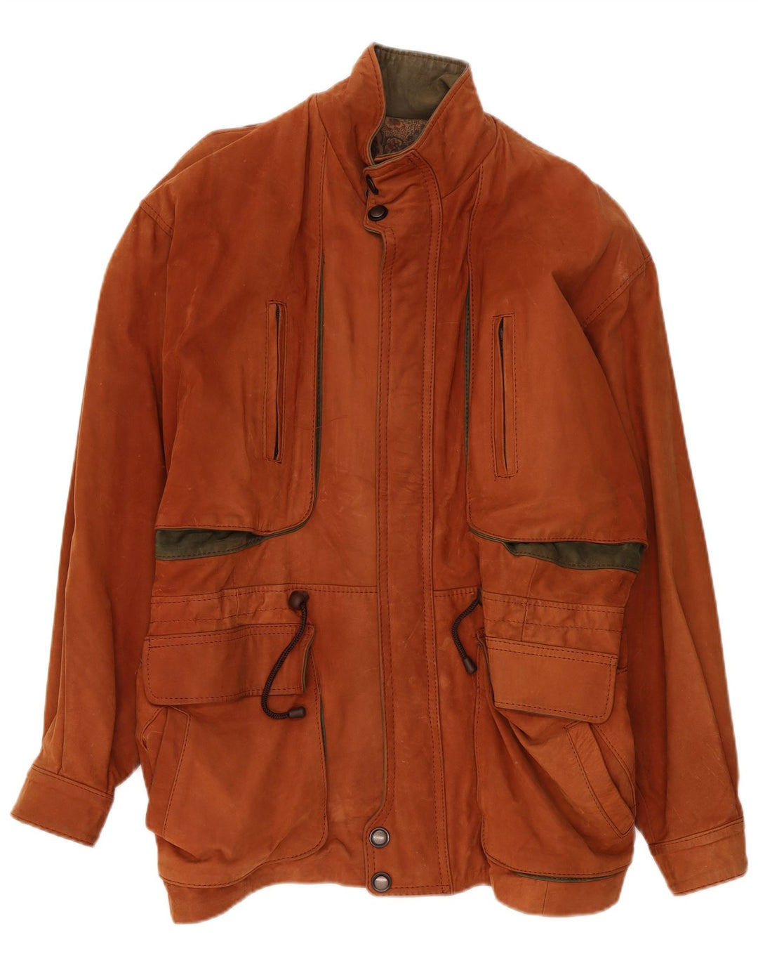 Giacca in pelle vintage da uomo UK 42 XL color block marrone