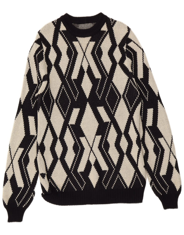 Maglione maglione girocollo da donna vintage UK 20 2XL Grigio geometrico