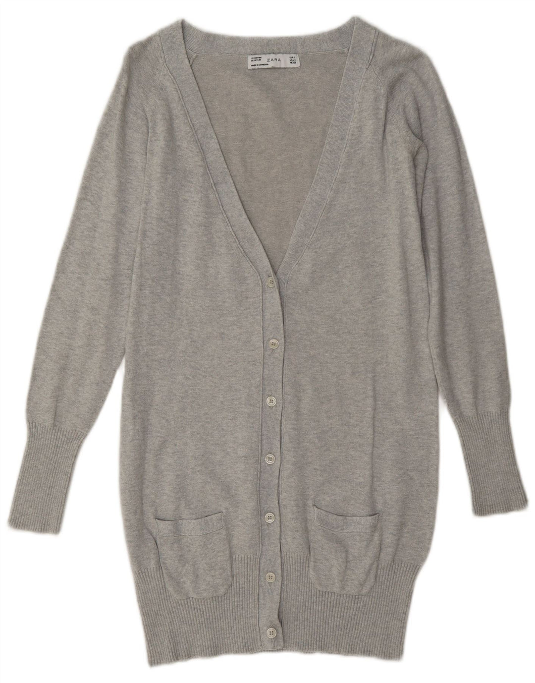 Maglione cardigan da donna Zara UK 10 piccolo cotone grigio