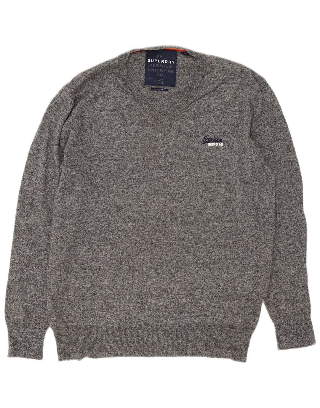 Maglione da uomo con scollo a V Superdry XL in cotone chiazzato grigio