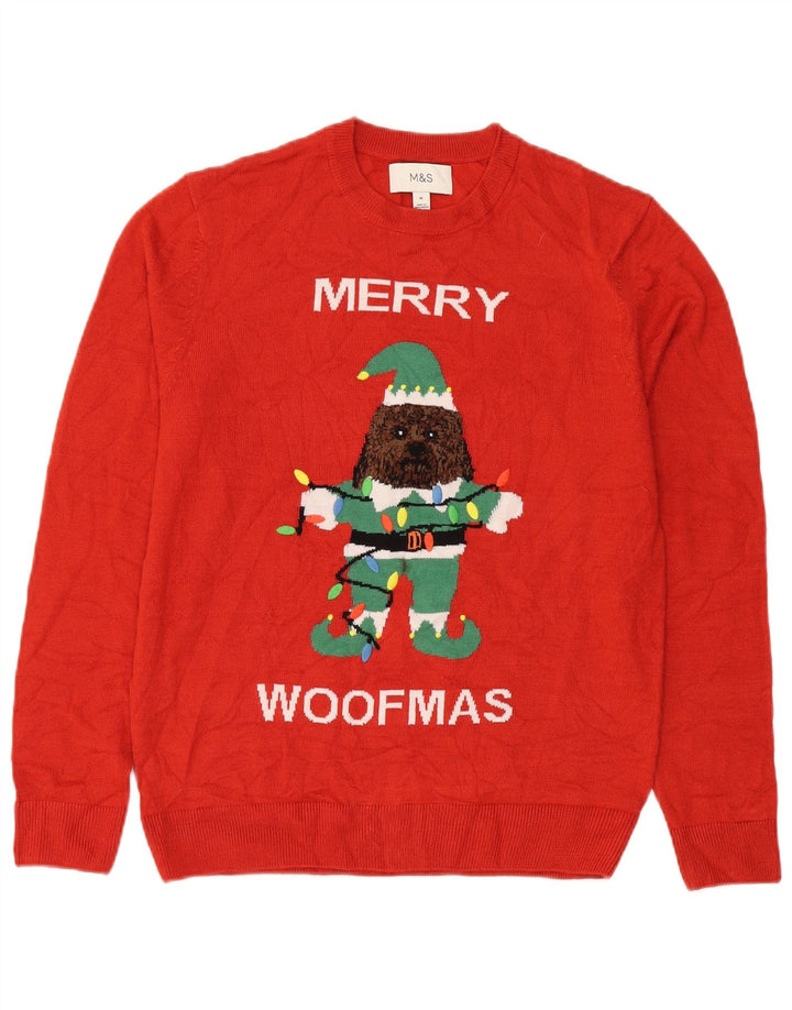 Maglione maglione girocollo con grafica da uomo Marks & Spencer rosso medio Natale