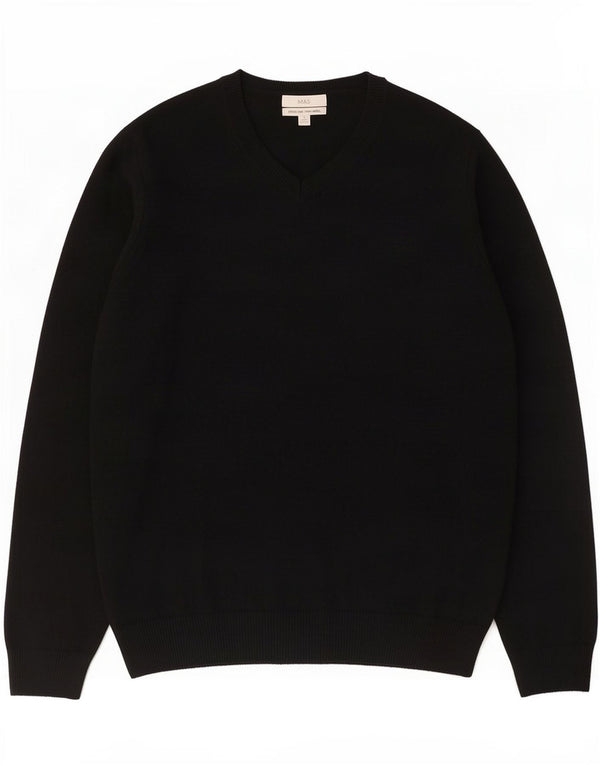 Maglione da uomo Marks & Spencer con scollo a V XL in lana d'agnello nera
