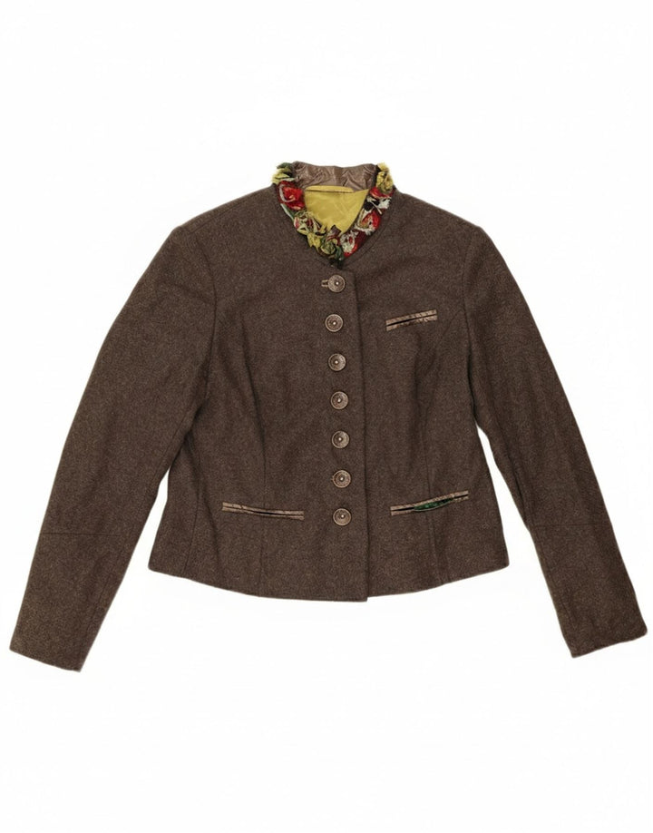 Giacca blazer vintage da donna a 7 bottoni EU 42 grande lana vergine marrone