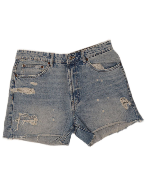 Pantaloncini in denim invecchiato da donna Zara EU 42 Large W32 cotone blu