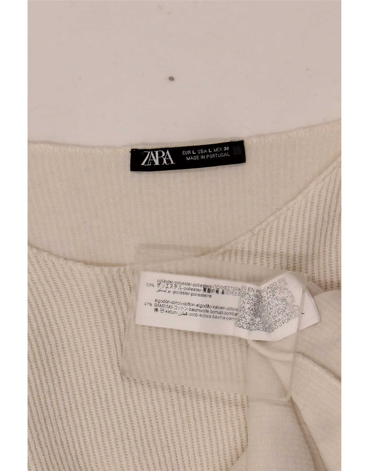 T-shirt corta da donna Zara UK 16 grande poliestere bianco sporco